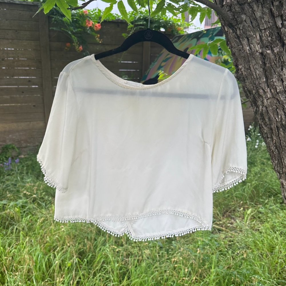 Lush Open Back Sheer Ivory Blouse size small